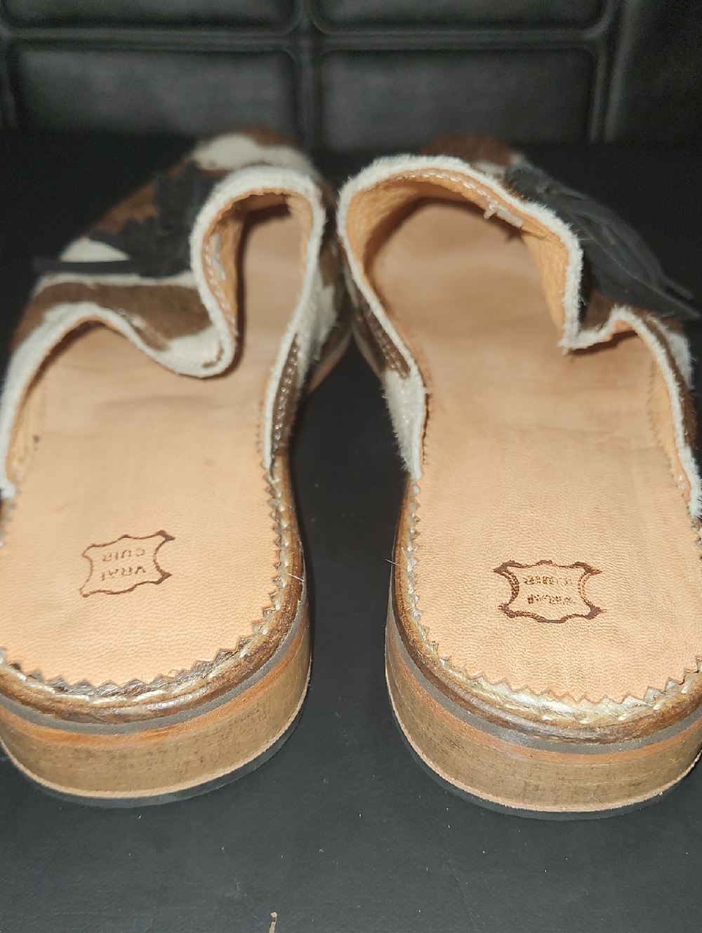 Cowhide Tassel Backless Mules - Brown & White Size 9 - Picture 3 of 12